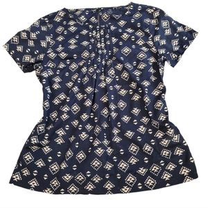Gap Blouse Shirt 100% Cotton Womens Extra Small XS Tribal Aztec Blue White Tee